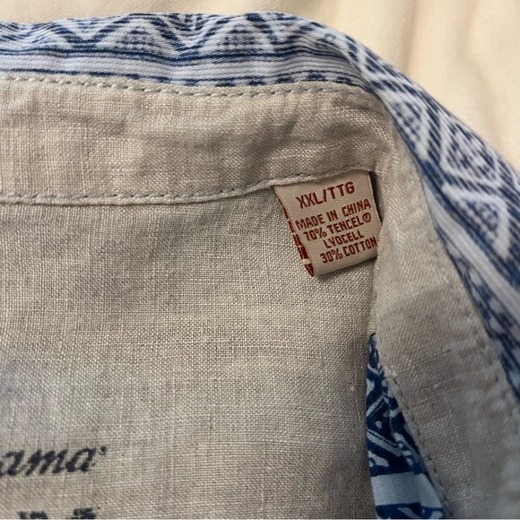 Tommy Bahama Relax Lyocell Blend Blue Button Down Shirt Aztec Tropical Print XXL - Picture 10 of 14